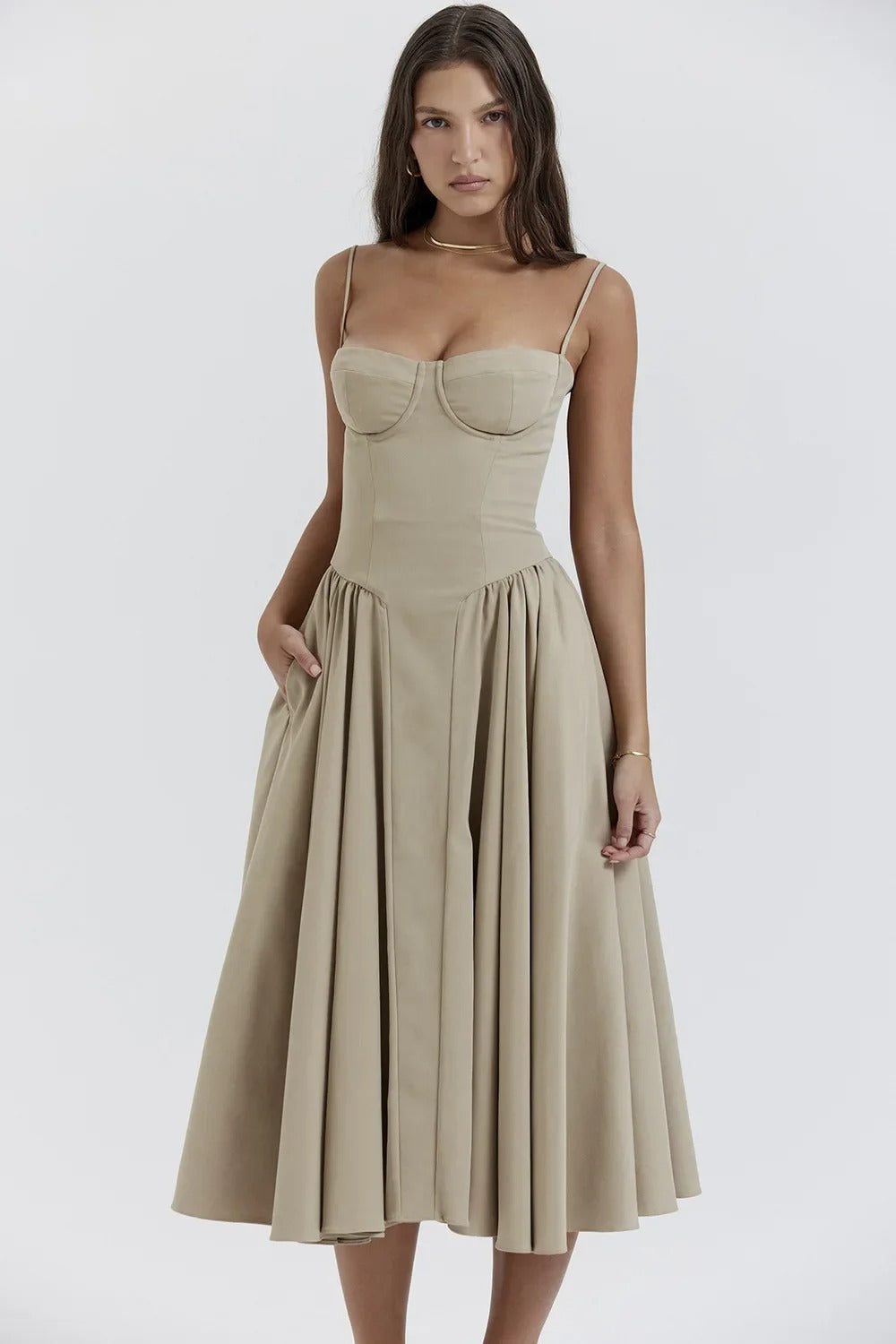 Jutte - Damen Ärmelloses Midikleid